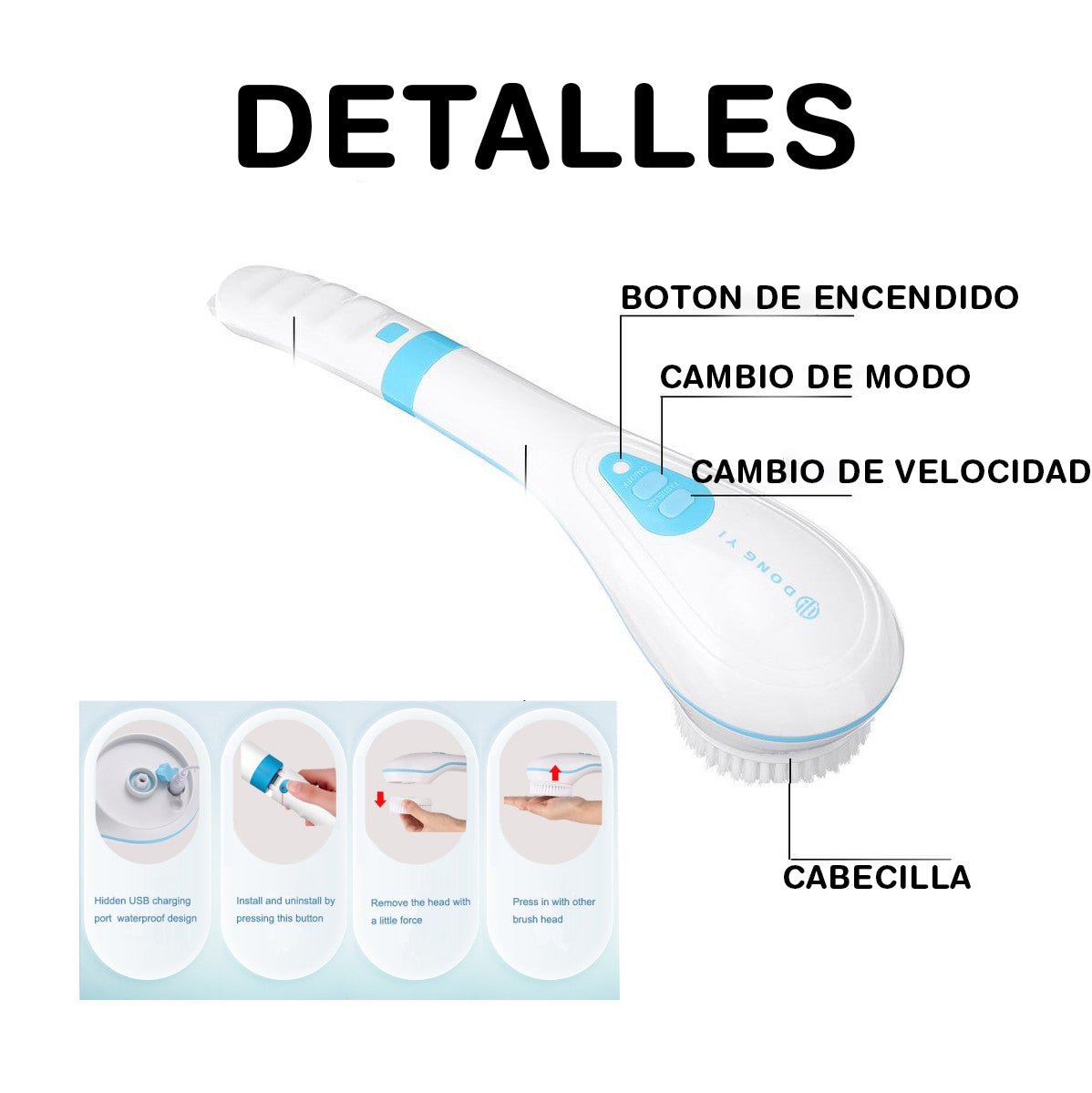 CEPILLO DE DUCHA ELÉCTRICO PARA ESPALDA – EXFOLIANTE, RECARGABLE E IMPERMEABLE