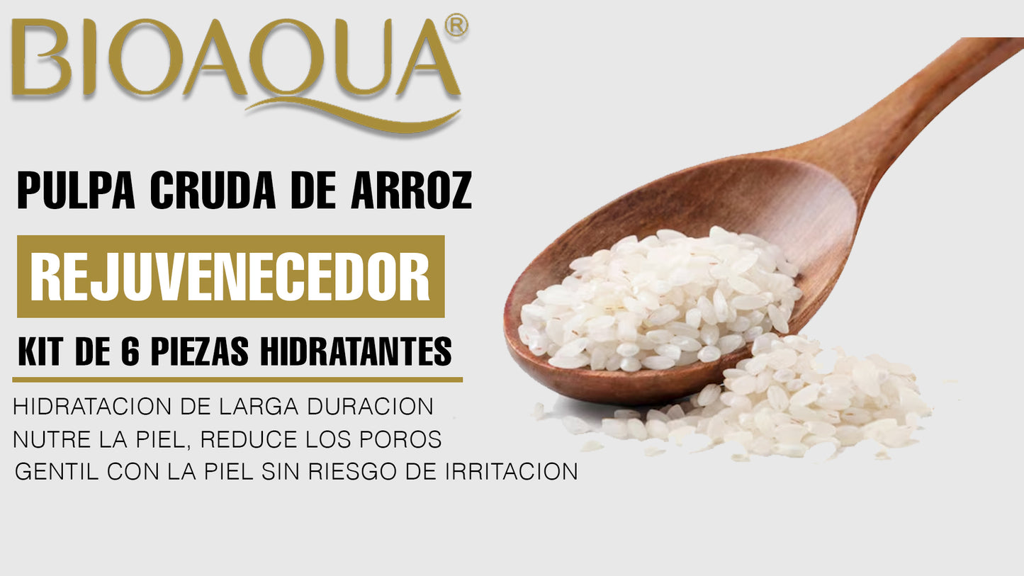 KIT FACIAL DE ARROZ BIOAQUA – RUTINA COMPLETA ACLARANTE E HIDRATANTE